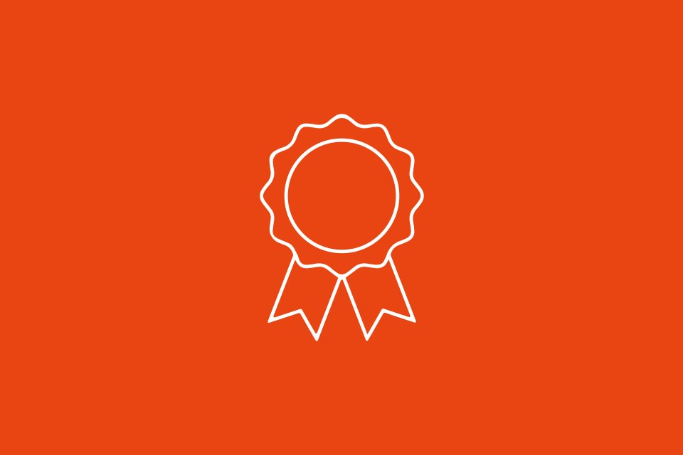 White rosette on a red background to show trusted quality.